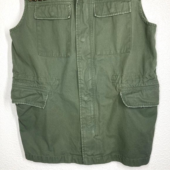 BDG Urban Outfitters Boho Vest Studded Army Green M Distressed Cotton Oversize - Picture 7 of 16